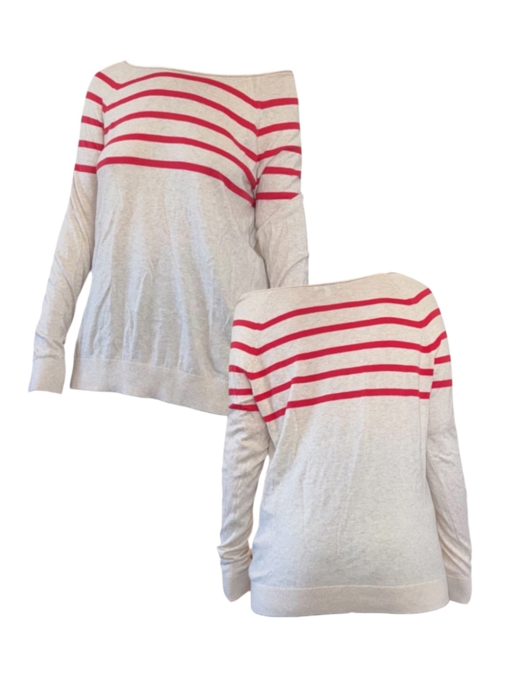 GAP Cream Off-the-Shoulder Sweater with Red Stripes